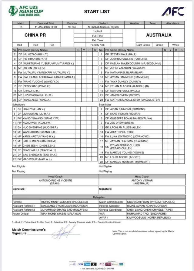 彩票开奖结果-U23国足VS澳大利亚首发出炉！王钰栋出战杨希先发